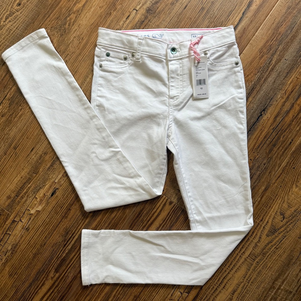 NWT Vineyard Vines White Jeans Girls Size 12 White Cap Stretch Denim BTS Pants